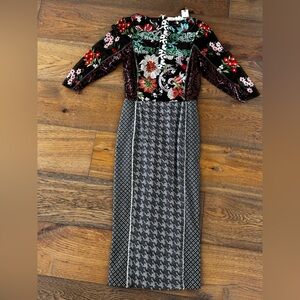 Anthropologie Black and Green Embroidered Midi Dress